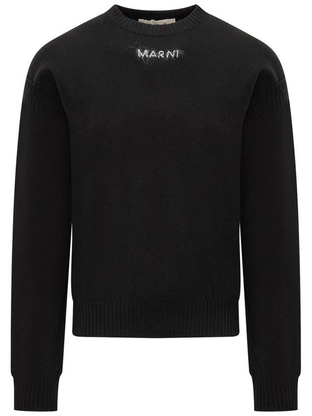 Embroidered Logo Round Neck Knit Top Black - MARNI - BALAAN 2