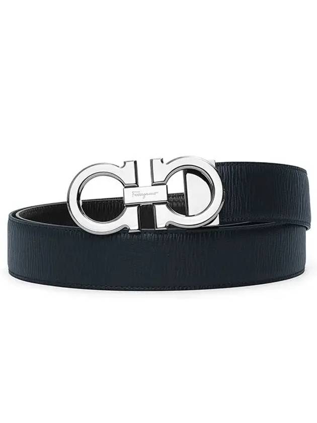 Reversible Gancini Leather Belt Black Navy - SALVATORE FERRAGAMO - BALAAN 2