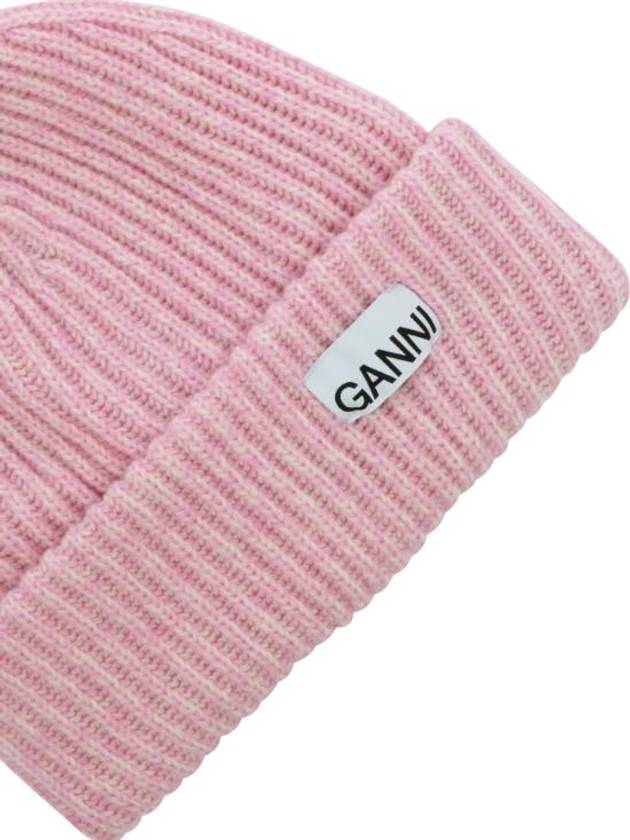 Logo Patch Knit Beanie Pink - GANNI - BALAAN 3