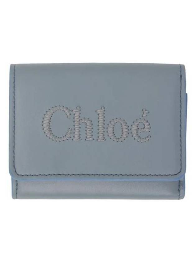 Embroidered Logo Leather Half Wallet Blue - CHLOE - BALAAN 1