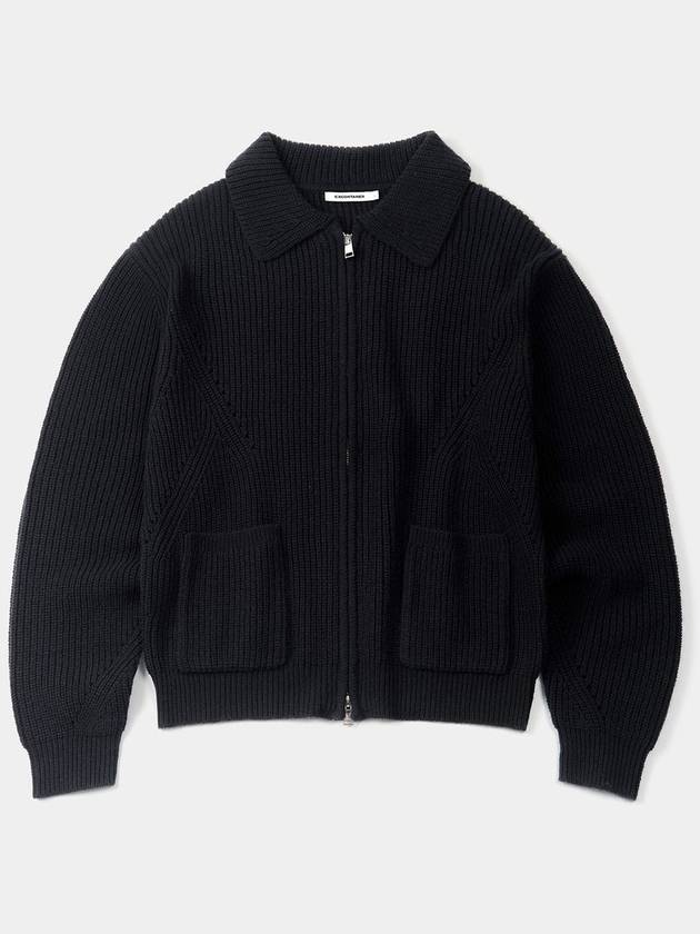 semi-overfit collar zip-up cardigan black - EXCONTAINER - BALAAN 2