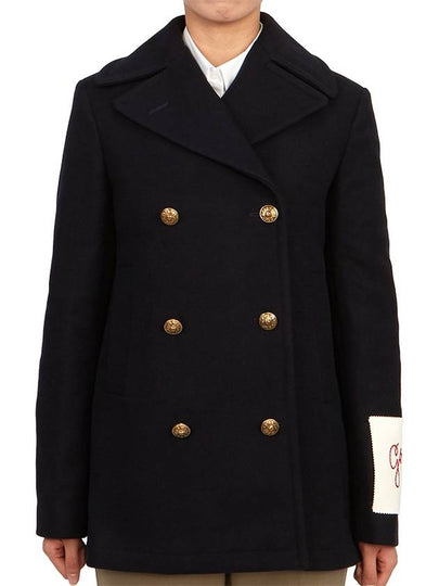 Women's Logo Patch Breasted Peacoat Dark Blue - GOLDEN GOOSE - BALAAN 2