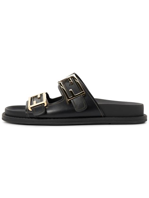 Women's FF Leather Fill Flat Sandals Slippers Black - FENDI - BALAAN 5