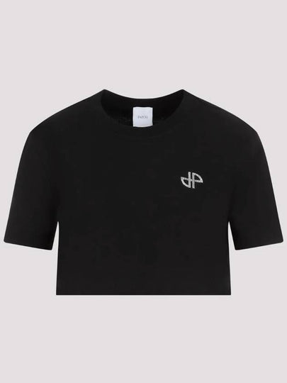 Logo Crop Cotton Short Sleeve T-Shirt Black - PATOU - BALAAN 2