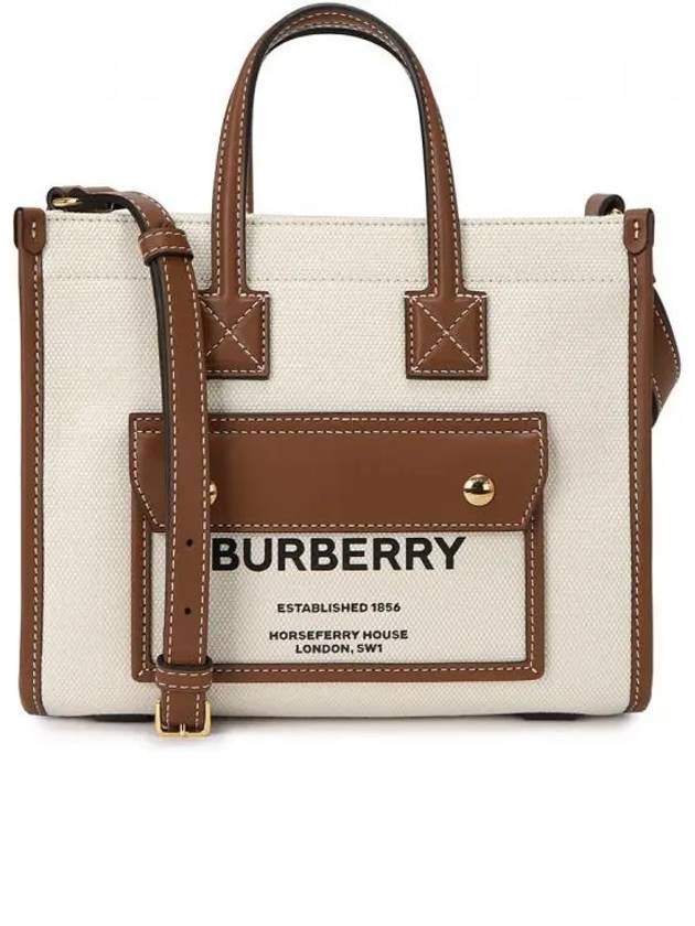 Mini Two-Tone Canvas and Leather Freya Tote Bag Natural Tan - BURBERRY - BALAAN 2