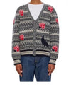 V Neck Rose Raven Wool Mohair Cardigan - THOM BROWNE - BALAAN 2