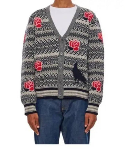 V Neck Rose Raven Wool Mohair Cardigan - THOM BROWNE - BALAAN 2