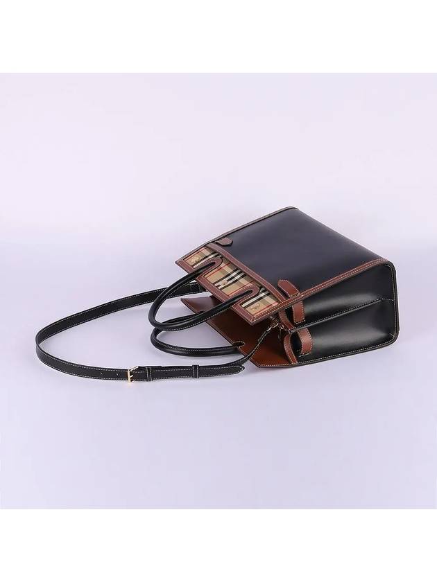 Vintage Check Two-Handle Title Small Tote Bag Black - BURBERRY - BALAAN 4