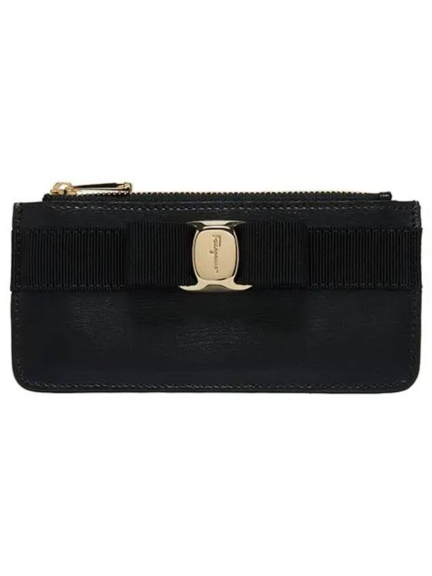 New Vara Bow Zipper Card Wallet Black - SALVATORE FERRAGAMO - BALAAN 3