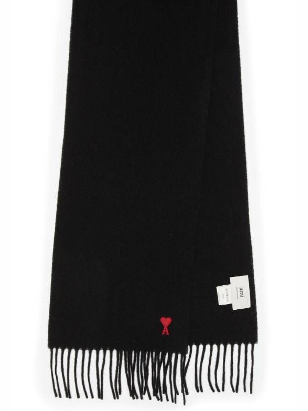 Small Heart Logo Wool Scarf Black - AMI - BALAAN 3