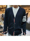 Men's Sustainable Classic Diagonal Wool Cardigan Navy - THOM BROWNE - BALAAN 3