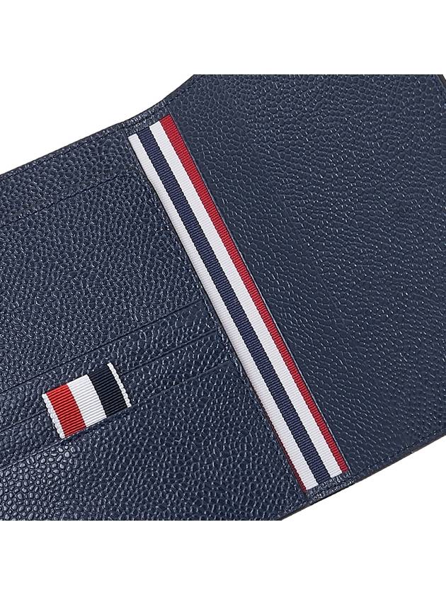 Pebble Grain Leather 4 Bar Card Wallet Navy - THOM BROWNE - BALAAN 8