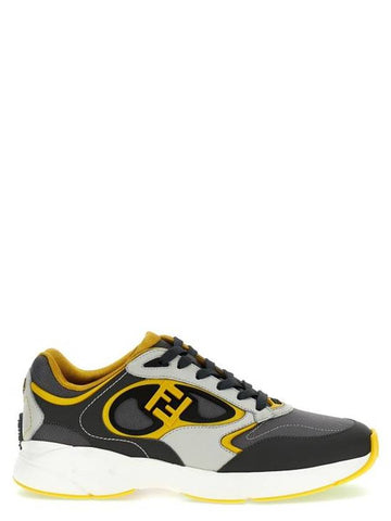 Forward Mesh Leather Low Top Sneakers Yellow Grey - FENDI - BALAAN 1