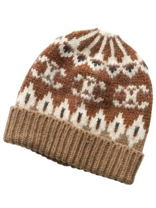 Triomphe Fair Isle Wool Beanie Camel - CELINE - BALAAN 2