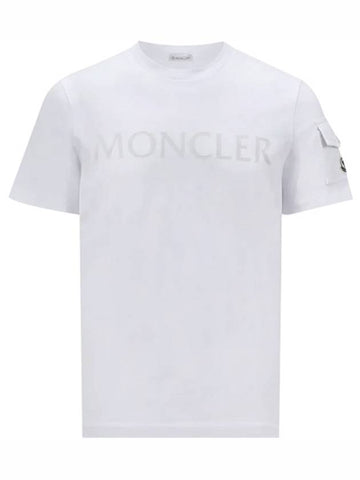 8C00054 8390T 001 Flock Logo Patch Round Short Sleeve T Shirt White Men s TEO - MONCLER - BALAAN 1