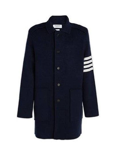 Cotton Cashmere Interlock 4-Bar Polo Collar Overcoat Navy - THOM BROWNE - BALAAN 2