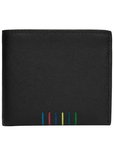 Striped Logo Leather Half Wallet Black - PAUL SMITH - BALAAN 1