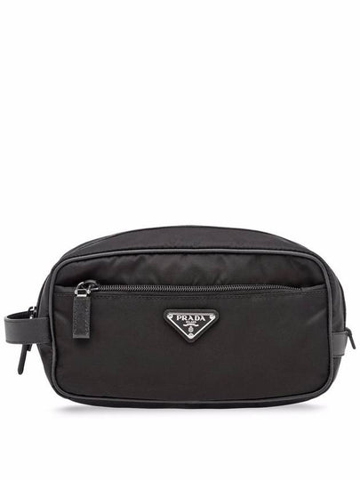 Re Nylon Saffiano Leather Travel Clutch Bag Black - PRADA - BALAAN 2