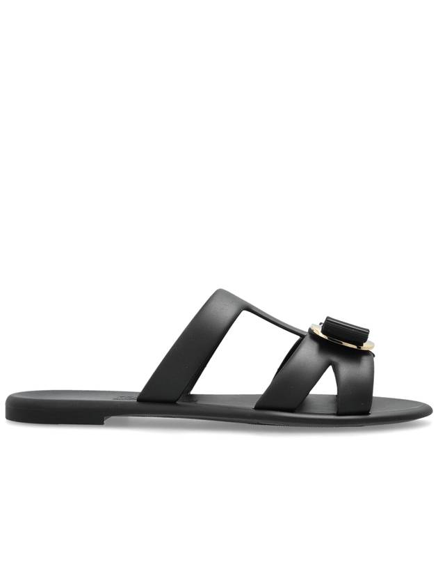 FERRAGAMO Rubber Slides With Application, Women's, Black - SALVATORE FERRAGAMO - BALAAN 1