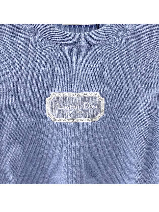 Couture Embroidered Cashmere Jersey Knit Top Blue - DIOR - BALAAN 7