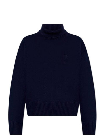 Embossed Logo Turtleneck Navy - AMI - BALAAN 1