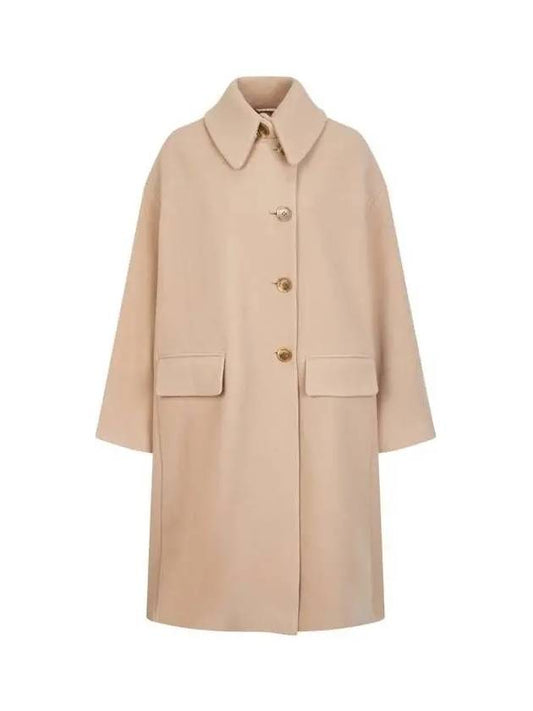 Women s Brushed Wool Button Up Collar Coat Beige 270526 - EMPORIO ARMANI - BALAAN 1