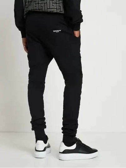 Flocked Logo Print Pocket Cotton Jersey Sweatpants Black - BALMAIN - BALAAN 2