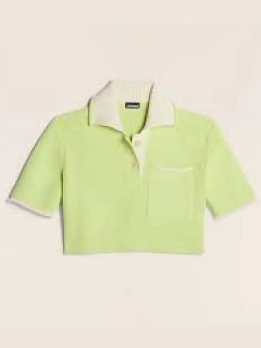 Le Maille Arco Contrasted Cropped Knit Polo Shirt Light Green - JACQUEMUS - BALAAN 2