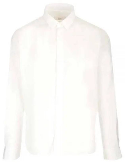 Heart Logo Tonal Cotton Poplin Long Sleeve Shirt White - AMI - BALAAN 2