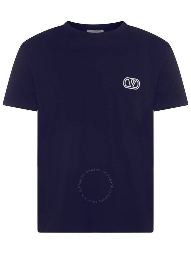 V Logo Short Sleeve T-Shirt  Navy - VALENTINO - BALAAN 2