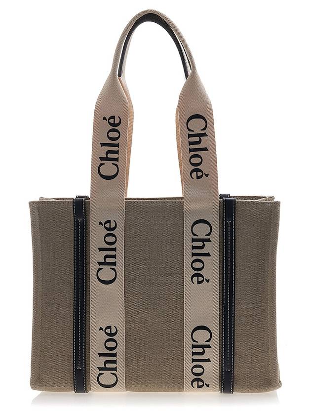 Woody Canvas Medium Tote Bag White Navy - CHLOE - BALAAN 2