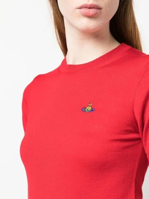 Women's ORB Logo Wool Silk Blend Crop Knit Top Red - VIVIENNE WESTWOOD - BALAAN 3