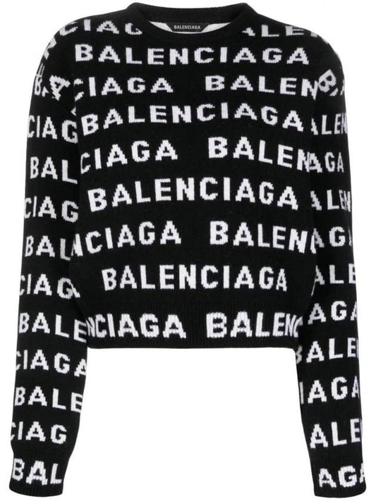 intarsia all-over logo crew neck knit top black - BALENCIAGA - BALAAN 1