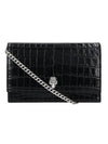 Silver Skull Crocodile Leather Chain Small Cross Bag Black - ALEXANDER MCQUEEN - BALAAN 1