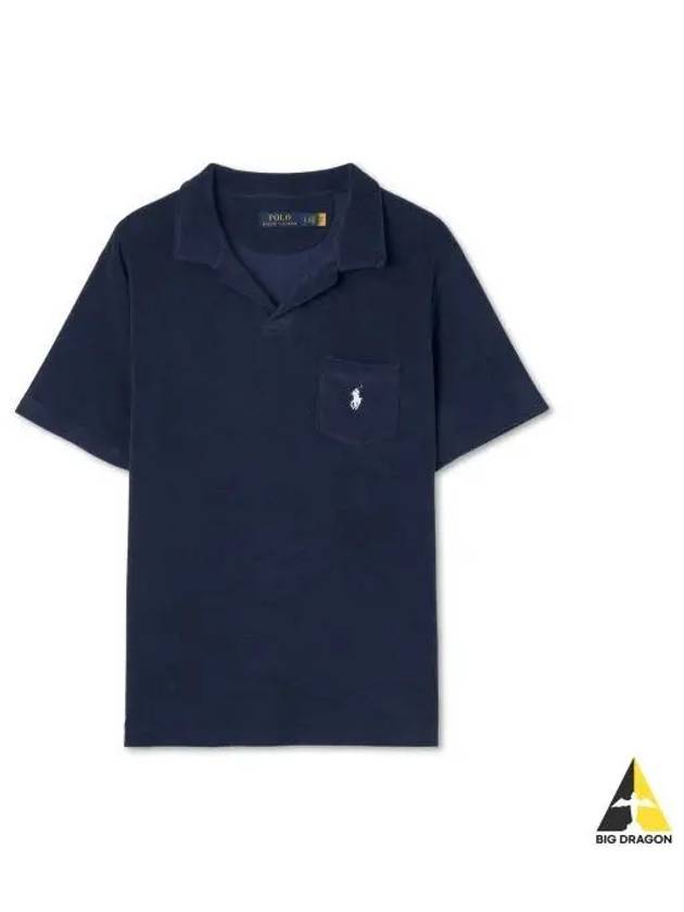 Custom Slim Fit Terry Polo Shirt Navy - POLO RALPH LAUREN - BALAAN 1