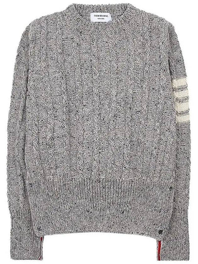 Donegal Twist Cable 4-Bar Classic Crewneck Knit Top Light Grey - THOM BROWNE - BALAAN 2