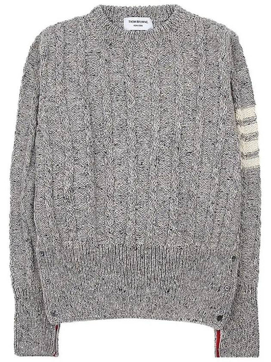 Donegal Twist Cable 4-Bar Classic Crewneck Knit Top Light Grey - THOM BROWNE - BALAAN 2