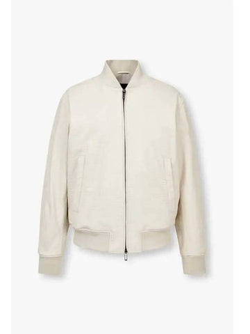 Men s Debossed Logo Pattern Leather Jacket Cream - EMPORIO ARMANI - BALAAN 1