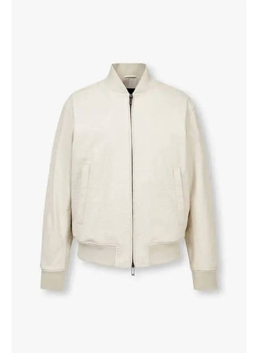 Men s Debossed Logo Pattern Leather Jacket Cream - EMPORIO ARMANI - BALAAN 1