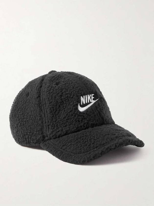 Club Embroidered Logo Fake Shearling Ball Cap Black - NIKE - BALAAN 1