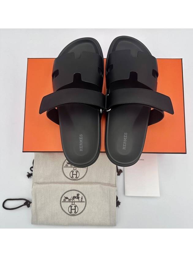 Hermes Chypre H Logo Calfskin Sandals Black - HERMES - BALAAN 5