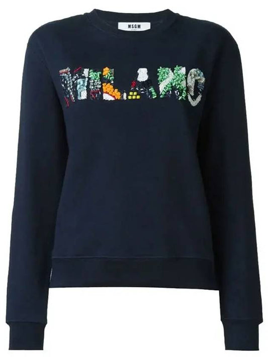 Sequin Milan Logo Sweatshirt Navy - MSGM - BALAAN 2