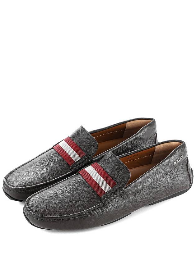 Men's Pierced Striped Leather Loafers Brown - BALLY - BALAAN 2