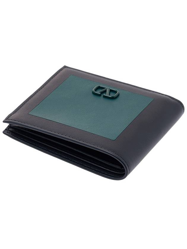 V Logo Signature Half Wallet Black Green - VALENTINO - BALAAN 5