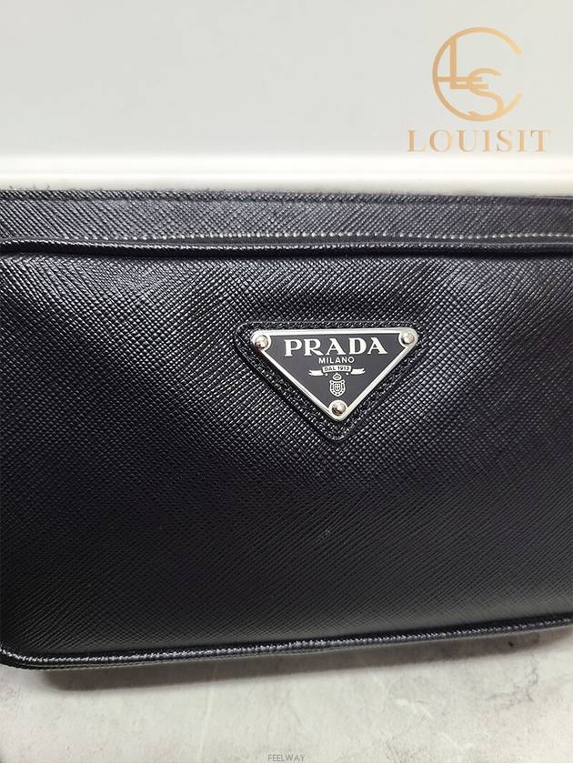 Used luxury goods Lewis It Black triangle logo saffiano belt cross bag - PRADA - BALAAN 4