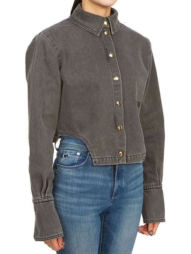 Embroidered Logo Cropped Denim Jacket Grey - PATOU - BALAAN 7