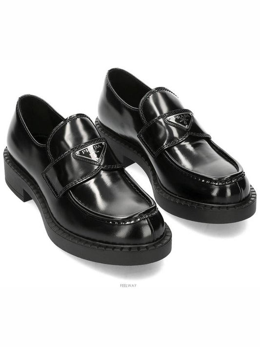 Chocolate Brushed Leather Loafers Black - PRADA - BALAAN 2