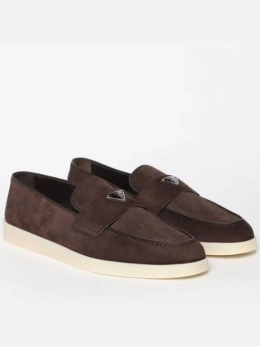 Triangle Logo Suede Loafers Dark Brown - PRADA - BALAAN 2