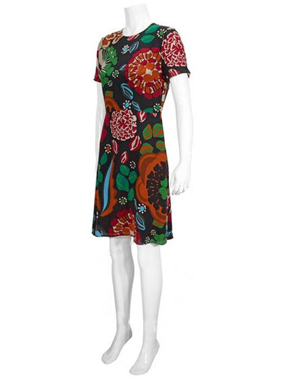 Floral Print Silk ALine OnePiece Dress - BURBERRY - BALAAN 2