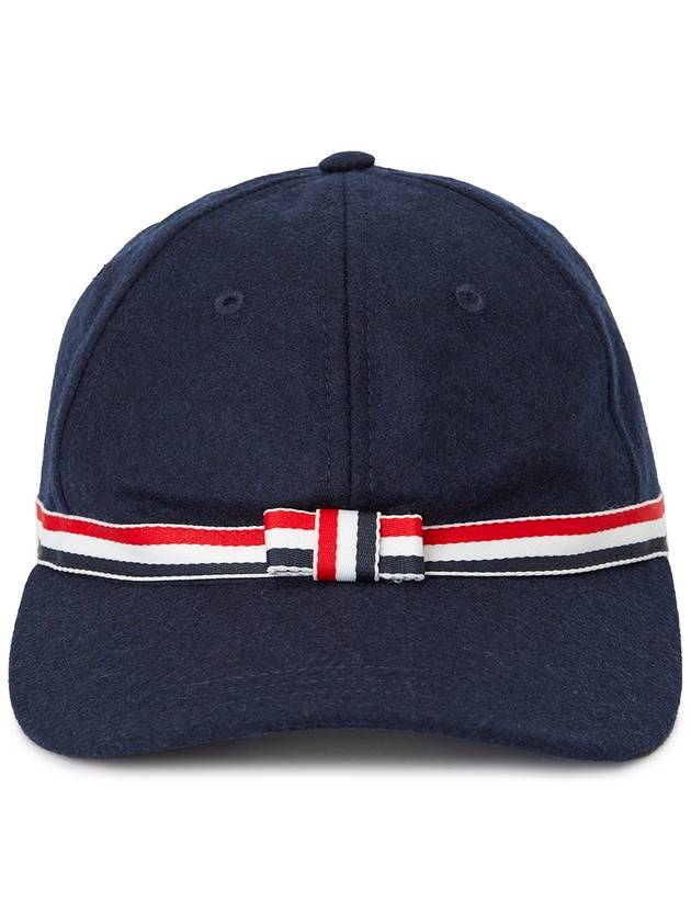 Bow Grosgrain Wool Flannel Ball Cap Navy - THOM BROWNE - BALAAN 3